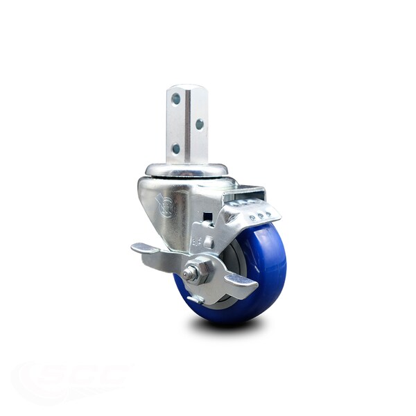 Service Caster 3.5 Inch Blue Polyurethane Wheel Swivel 7/8 Inch Square Stem Caster with Brake SCC-SQ20S3514-PPUB-BLUE-TLB-78 - main